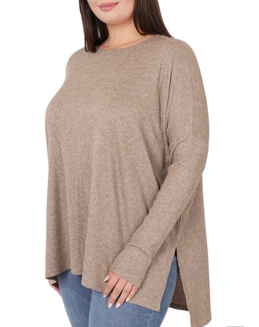 Andrea Extra Curvy Ribbed Sweater(Mocha)